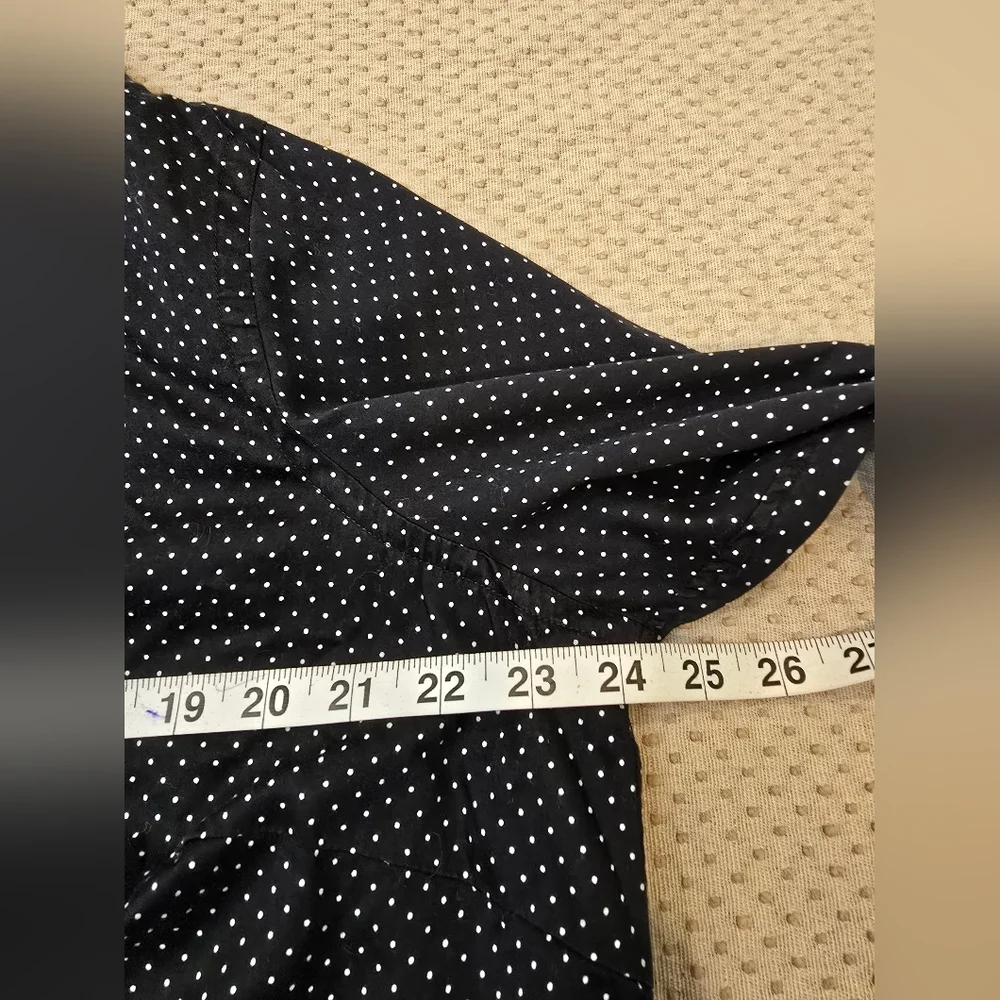 Lauren Ralph Lauren Womens 1x Button Up Shirt Long Sleeve Polka Dot Black White - Picture 3 of 7